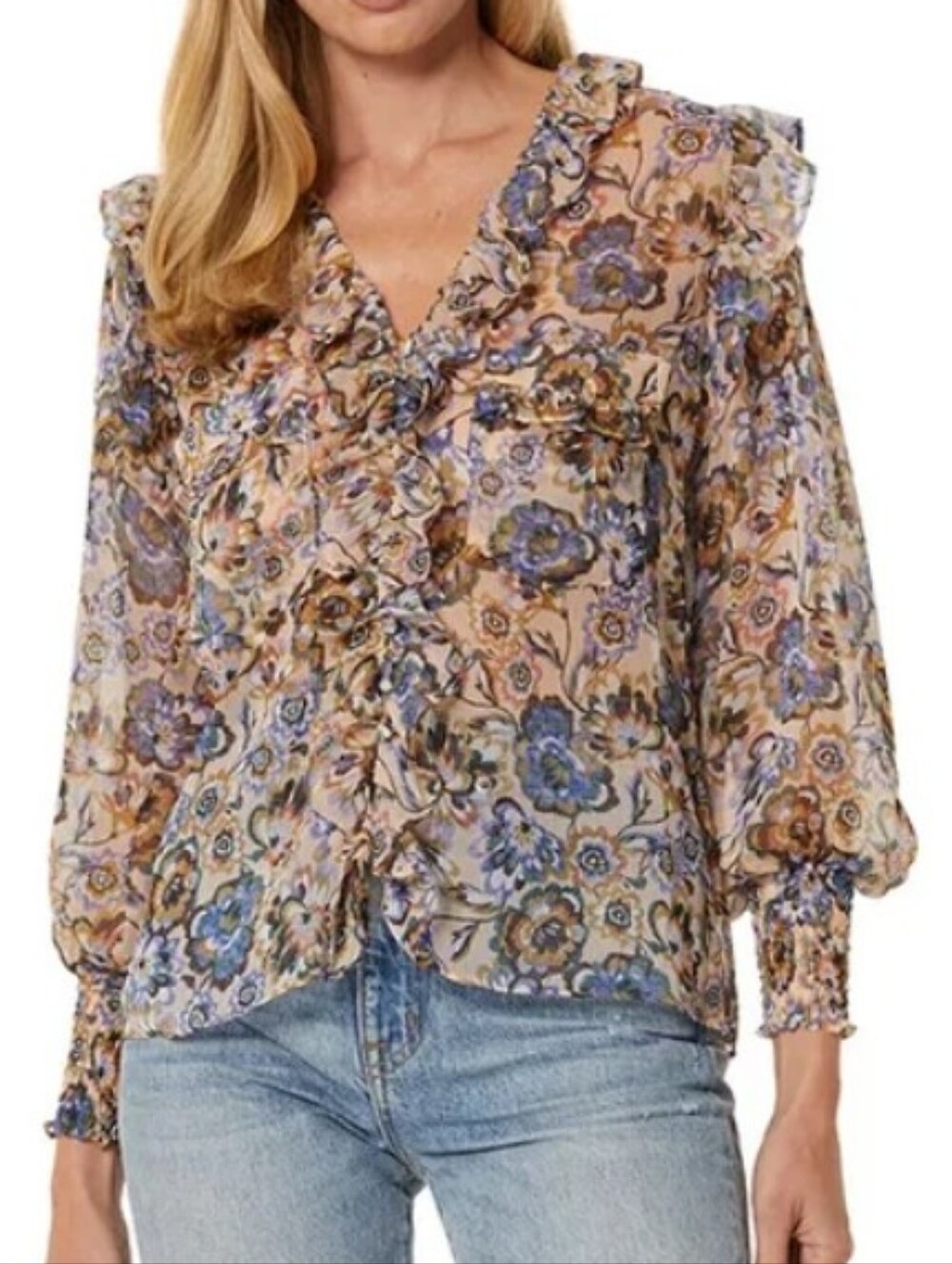 Mida Los Angeles Sacha Floral Ruffled Chiffon Blouse